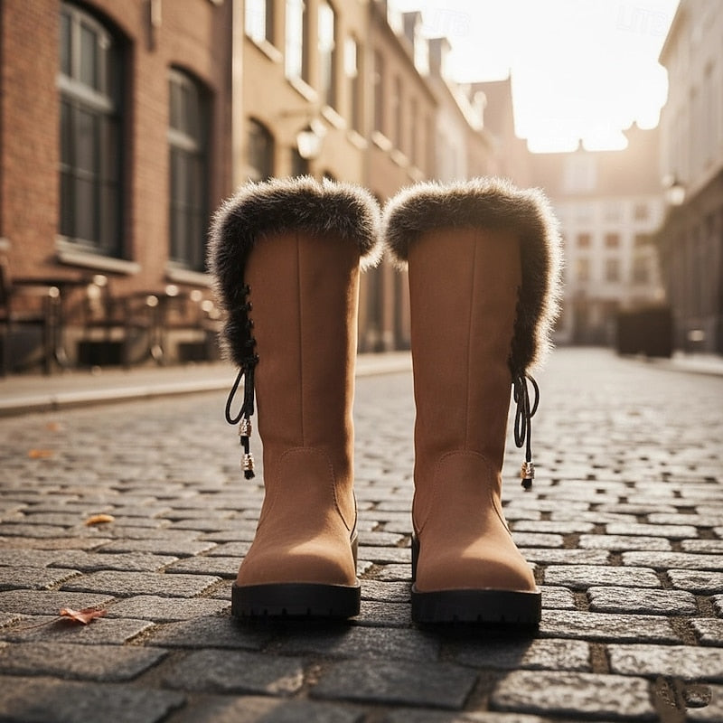 Bottes hautes femme à hauteur genou en suédine à fausse fourrure 3