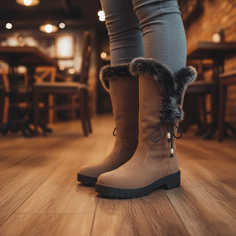 Bottes hautes femme à hauteur genou en suédine à fausse fourrure 4