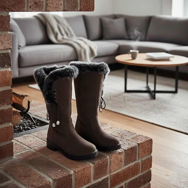 Bottes hautes femme à hauteur genou en suédine à fausse fourrure 6