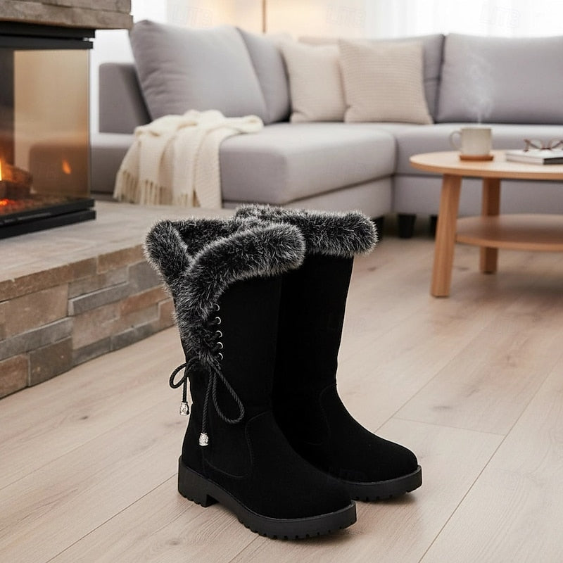 Bottes hautes femme à hauteur genou en suédine à fausse fourrure 7