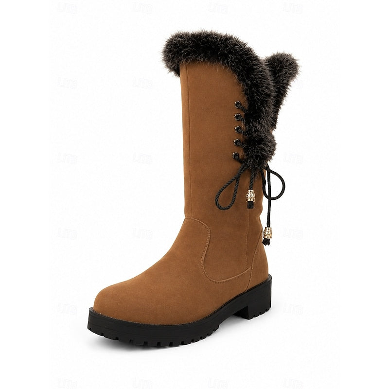 Bottes hautes femme à hauteur genou en suédine à fausse fourrure 9