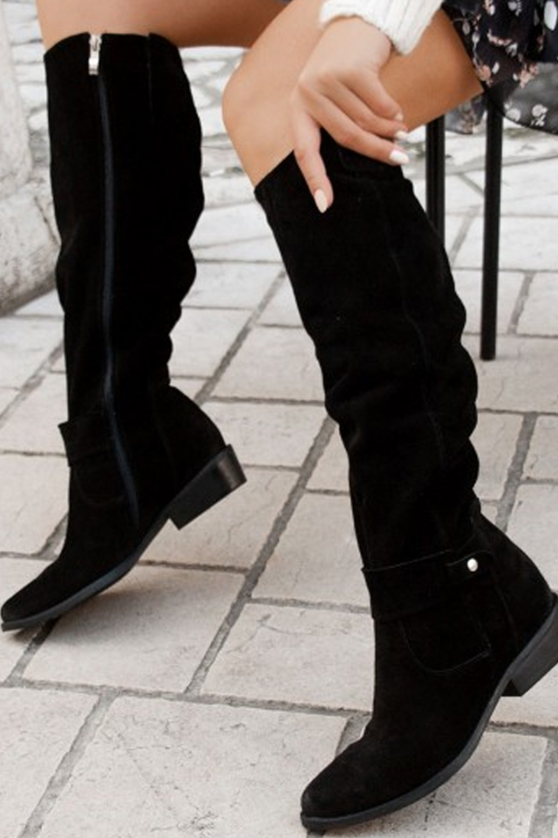Bottes hautes femme à tige froncée, talon bloc bas et zip latéral 2