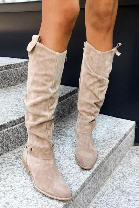 Bottes hautes femme à tige froncée, talon bloc bas et zip latéral 6