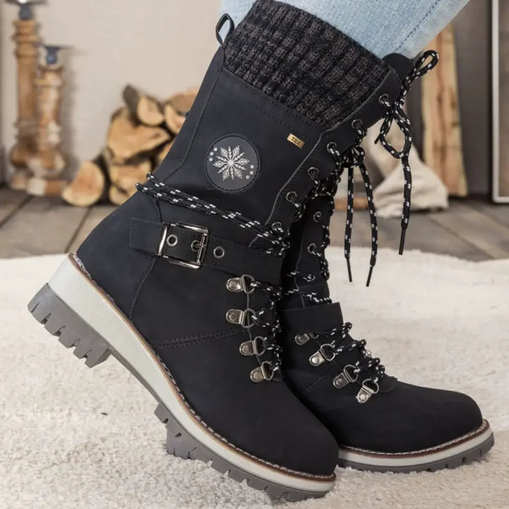 Bottes hautes femme d'hiver à lacets, boucle et semelle antidérapante 1