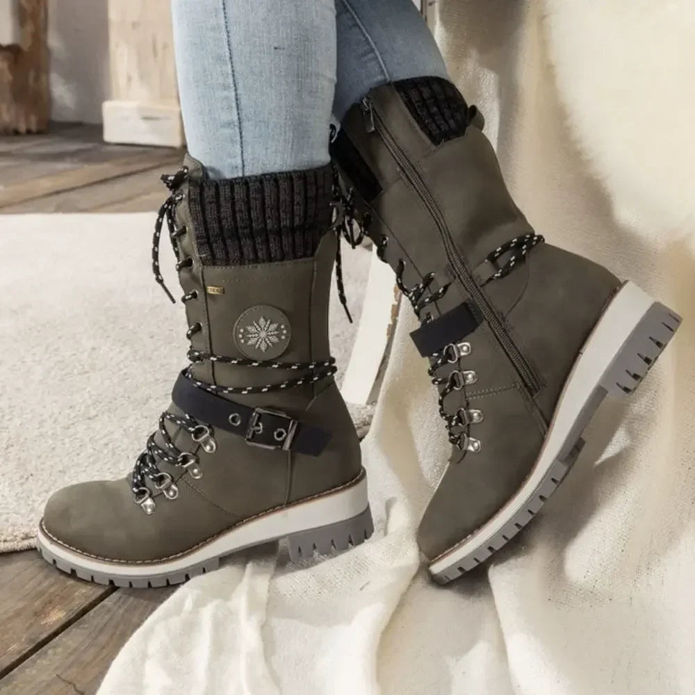 Bottes hautes femme d'hiver à lacets, boucle et semelle antidérapante 10