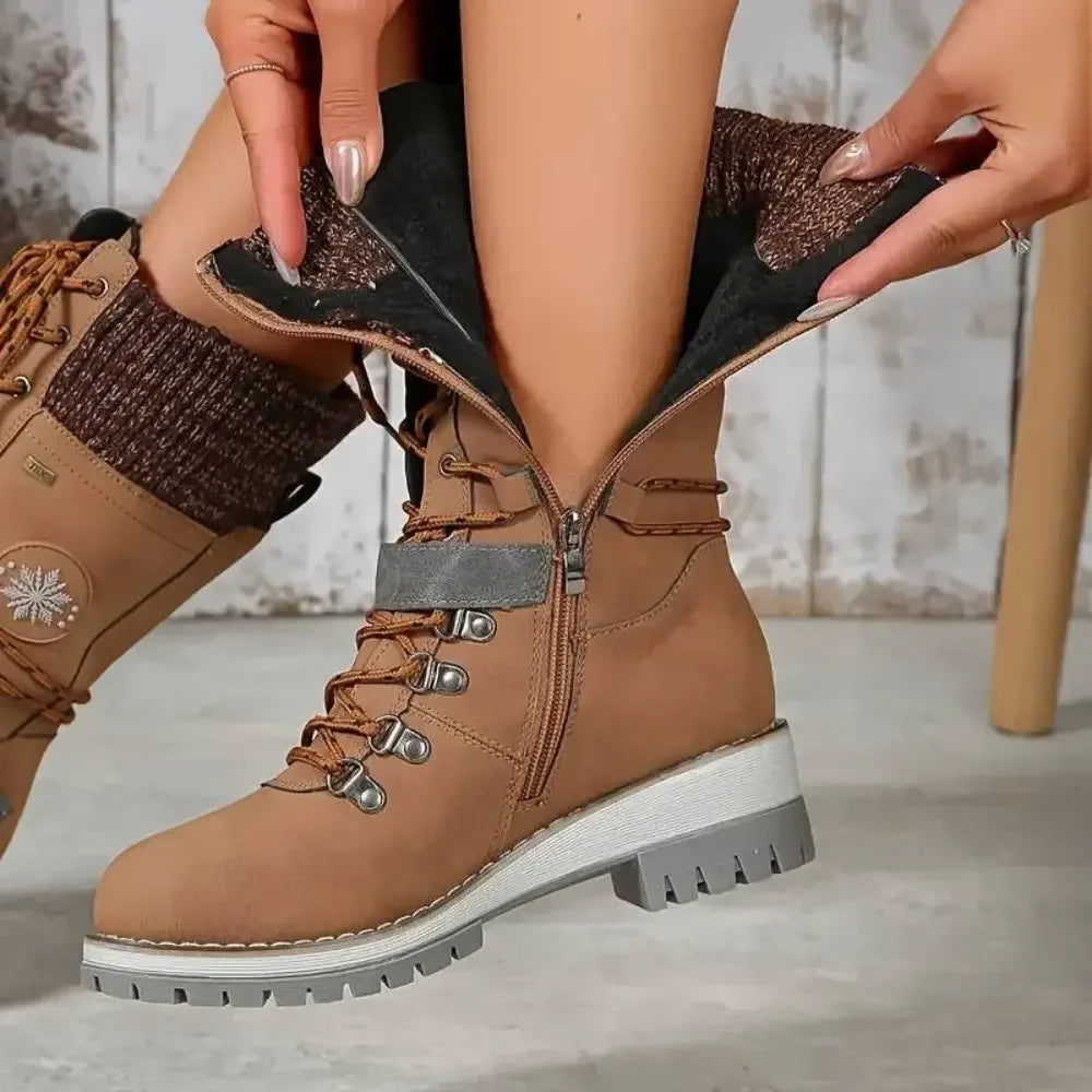 Bottes hautes femme d'hiver à lacets, boucle et semelle antidérapante 12