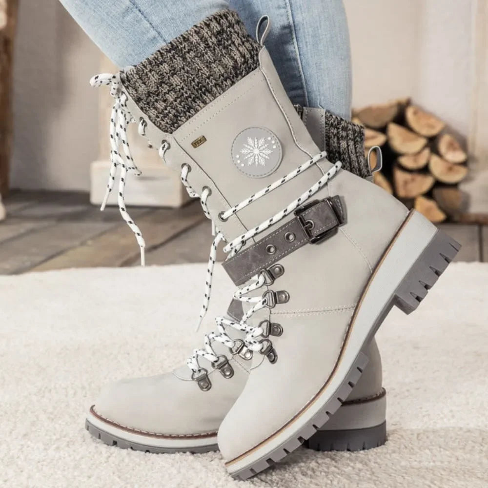 Bottes hautes femme d'hiver à lacets, boucle et semelle antidérapante 14