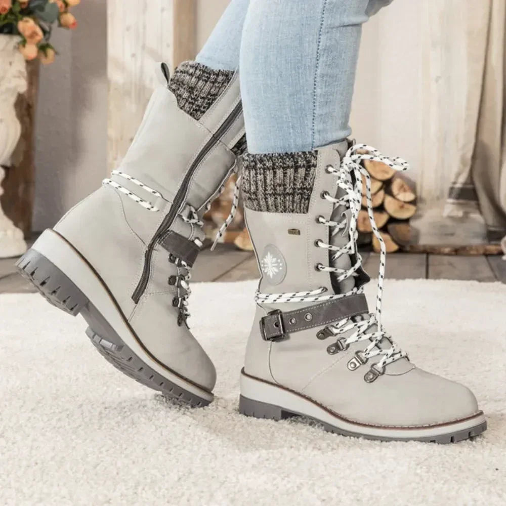 Bottes hautes femme d'hiver à lacets, boucle et semelle antidérapante 2
