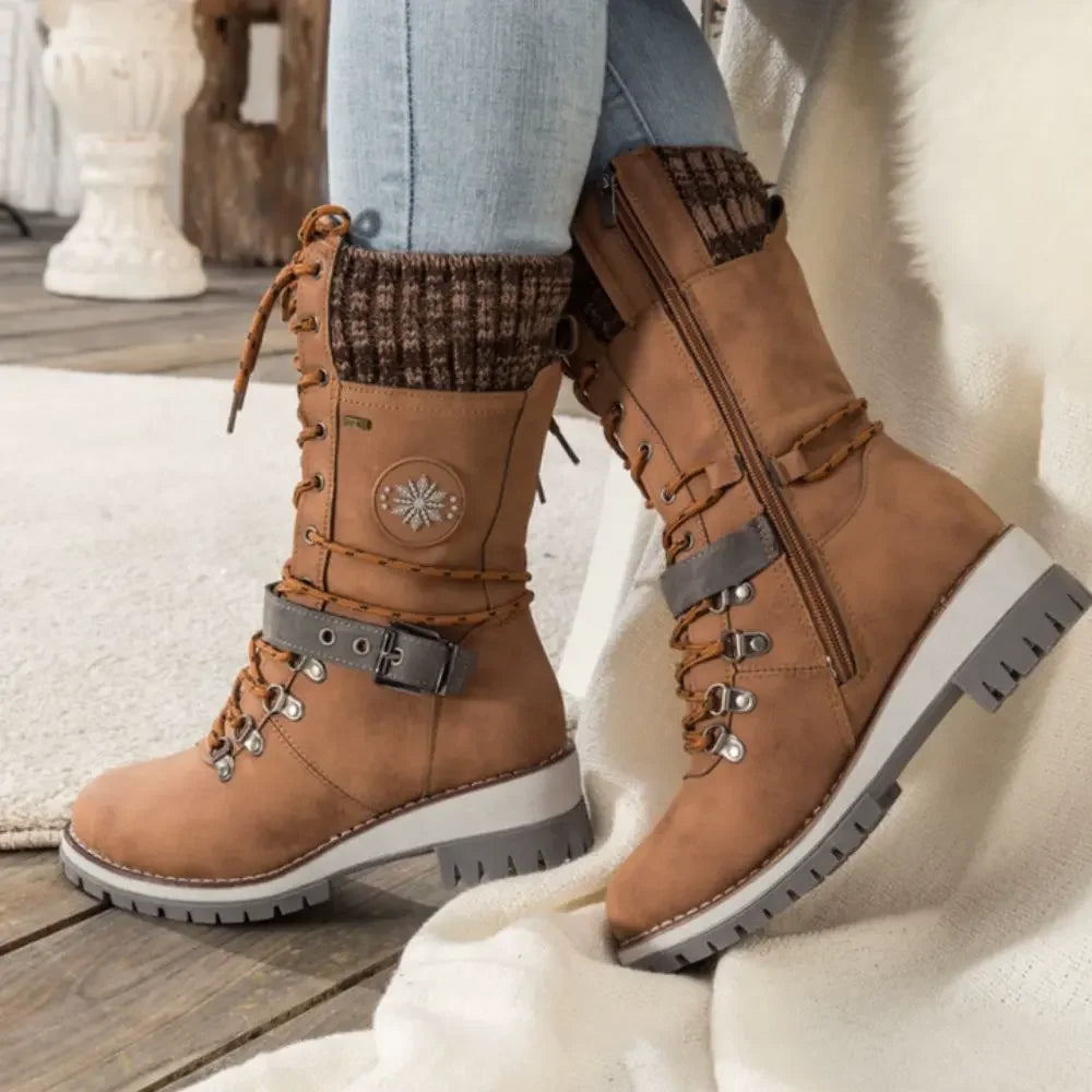 Bottes hautes femme d'hiver à lacets, boucle et semelle antidérapante 3