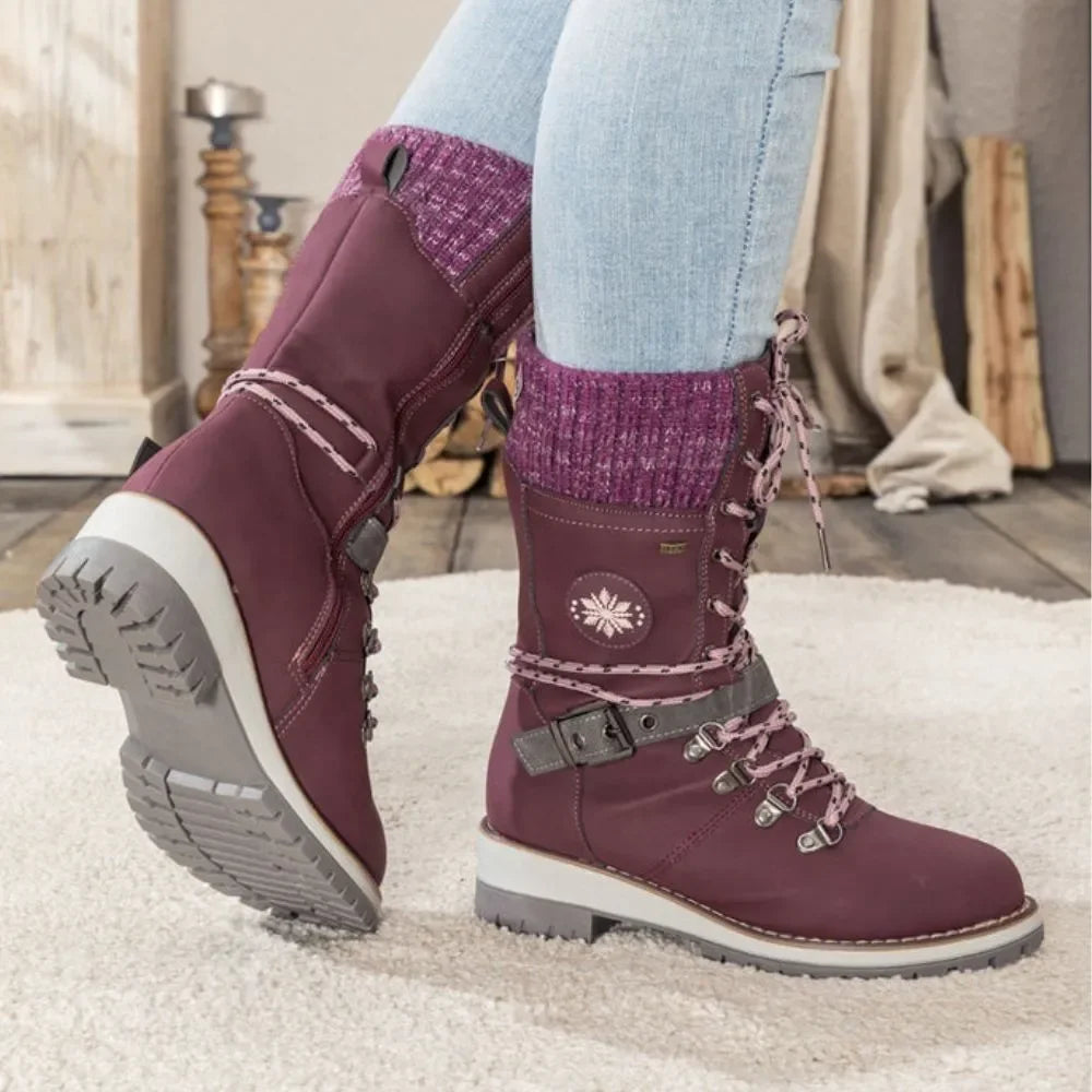 Bottes hautes femme d'hiver à lacets, boucle et semelle antidérapante 4