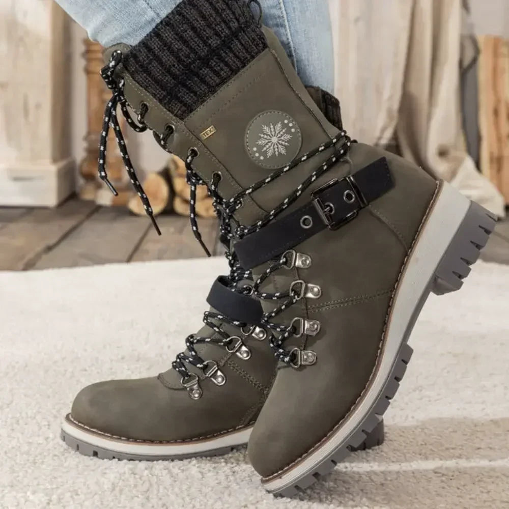 Bottes hautes femme d'hiver à lacets, boucle et semelle antidérapante 5