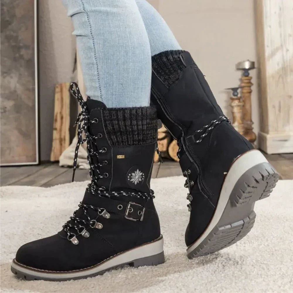 Bottes hautes femme d'hiver à lacets, boucle et semelle antidérapante 7
