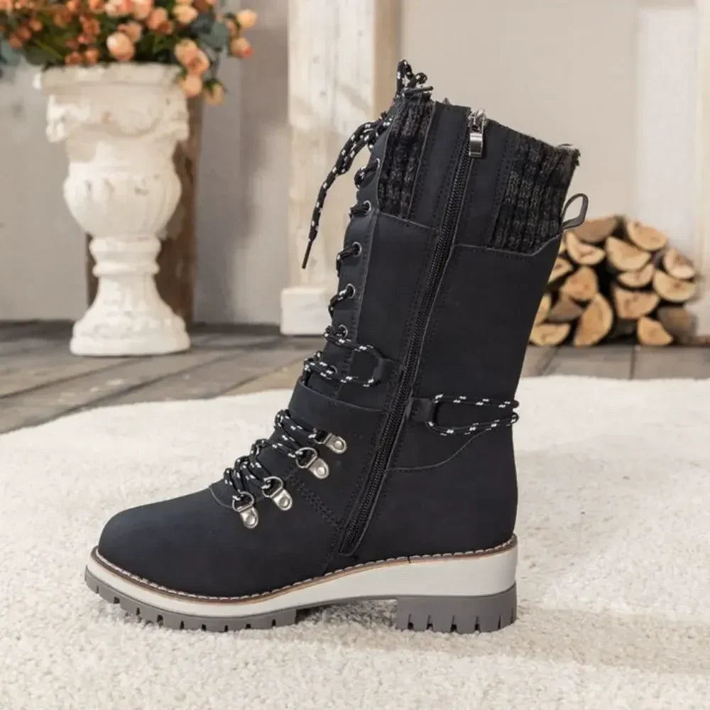 Bottes hautes femme d'hiver à lacets, boucle et semelle antidérapante 8