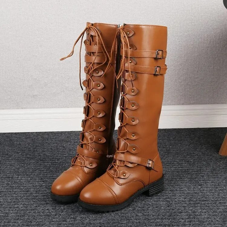 Bottes hautes femme en cuir à lacets à boucles 3