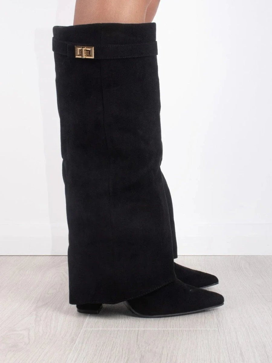 Bottes hautes femme en daim à détails dorés et silhouette affinée 5