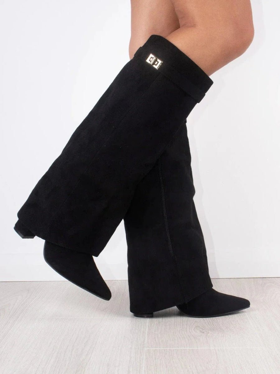Bottes hautes femme en daim à détails dorés et silhouette affinée 6