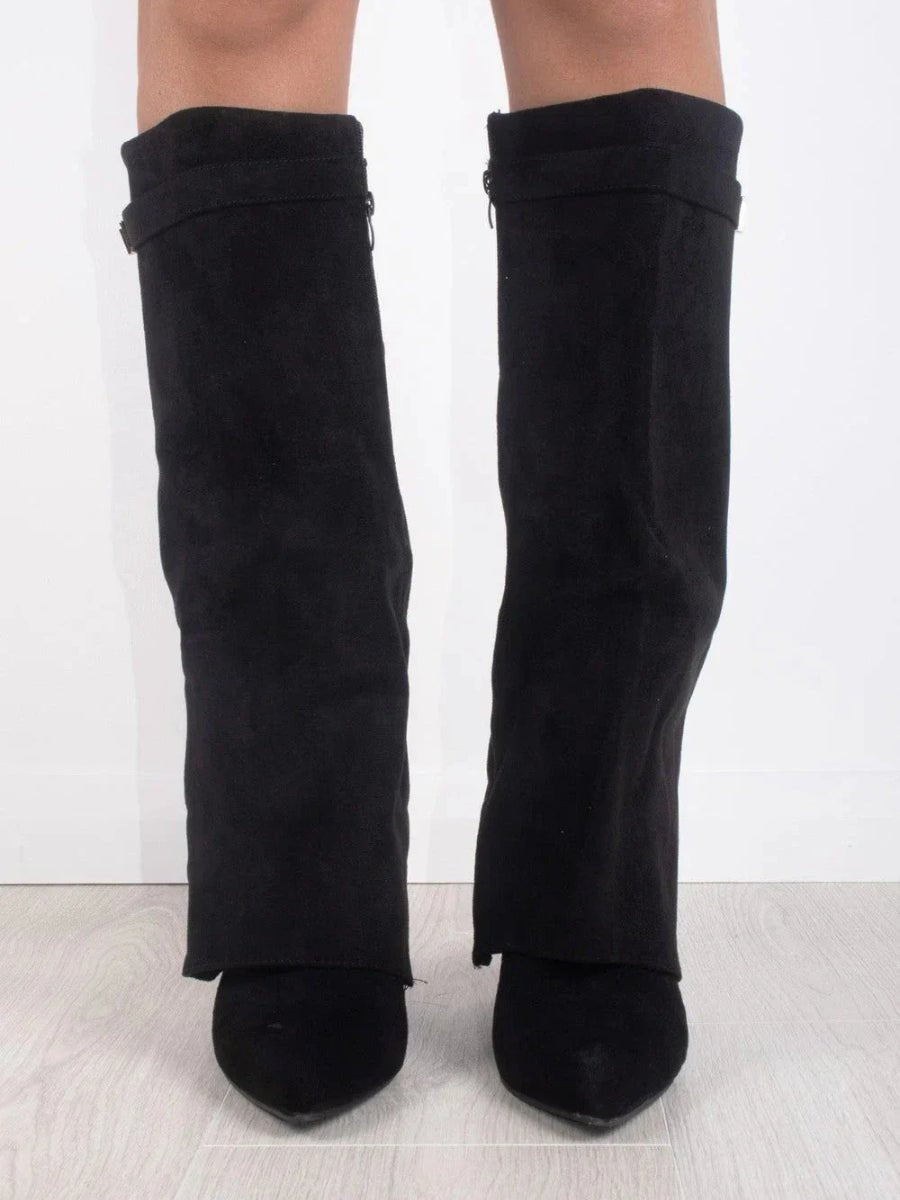 Bottes hautes femme en daim à détails dorés et silhouette affinée 7