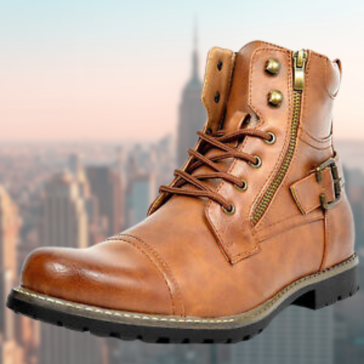 Bottes moto homme en cuir à boucles 1