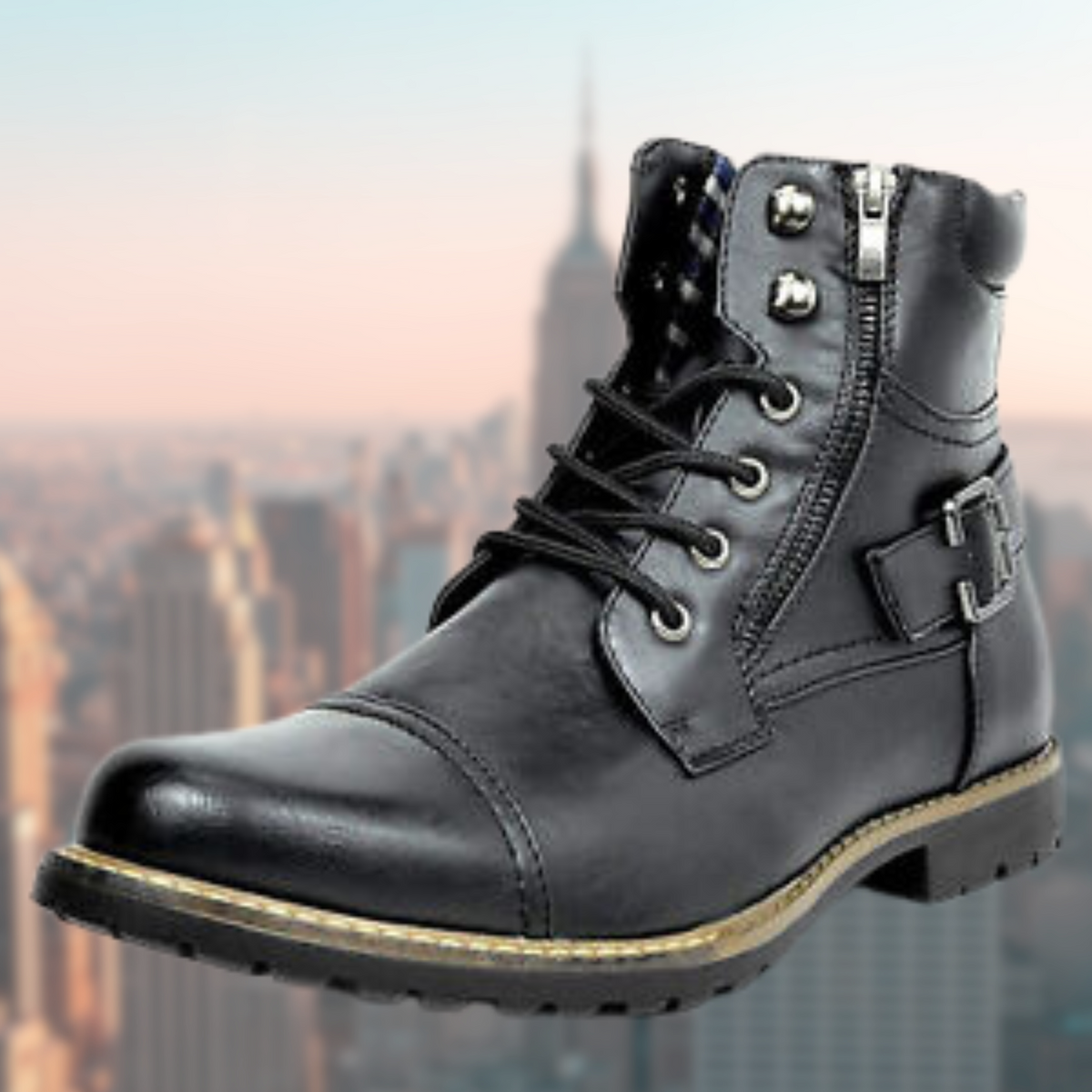 Bottes moto homme en cuir à boucles 2