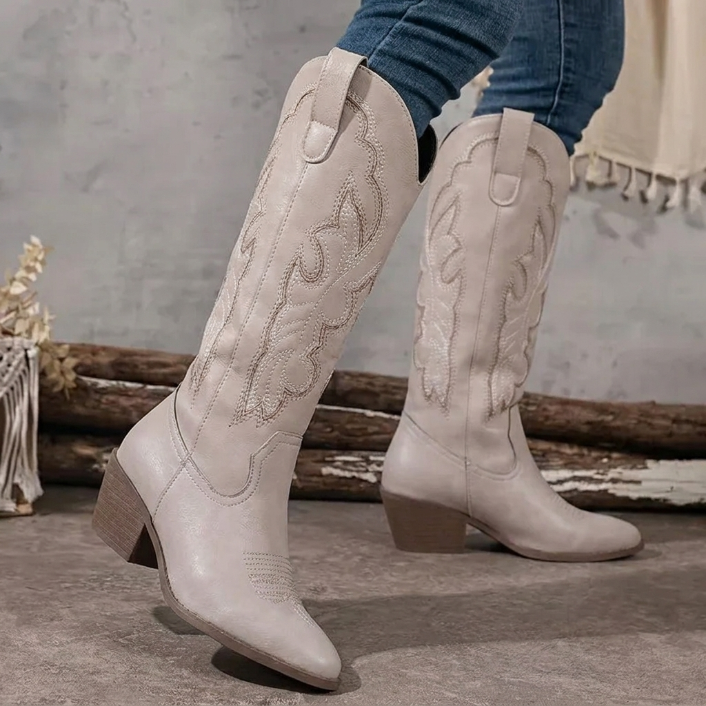 Bottes santiags hautes à broderie arabesque et bout pointu 2