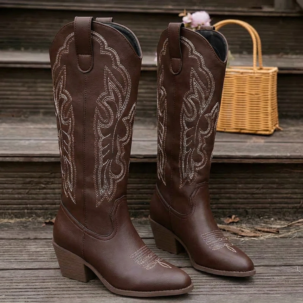Bottes santiags hautes à broderie arabesque et bout pointu 7