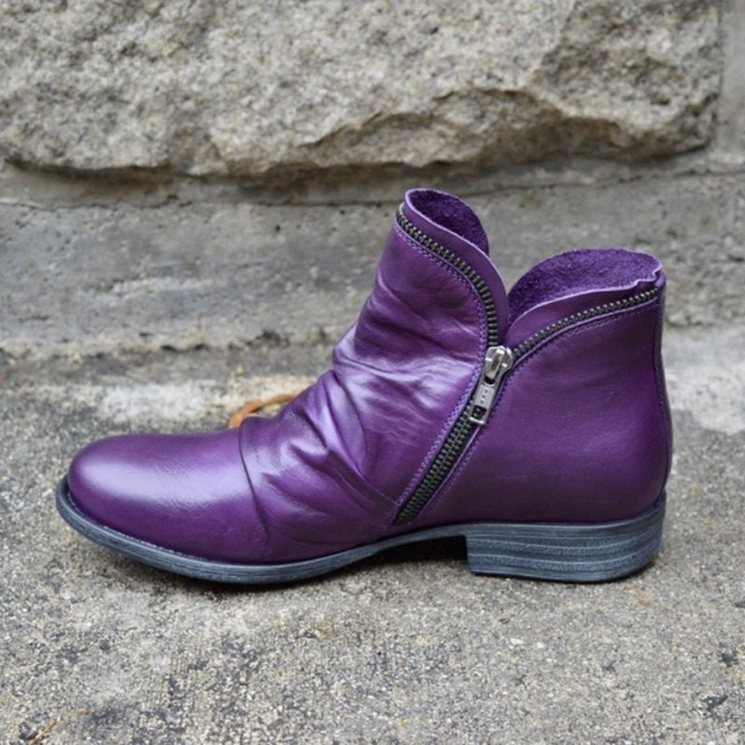Bottines cuir à zip femme drapées à talon bloc 1