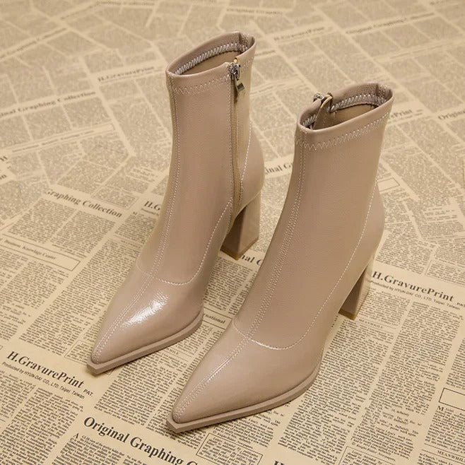 Bottines femme à talon bout pointu zippées 1