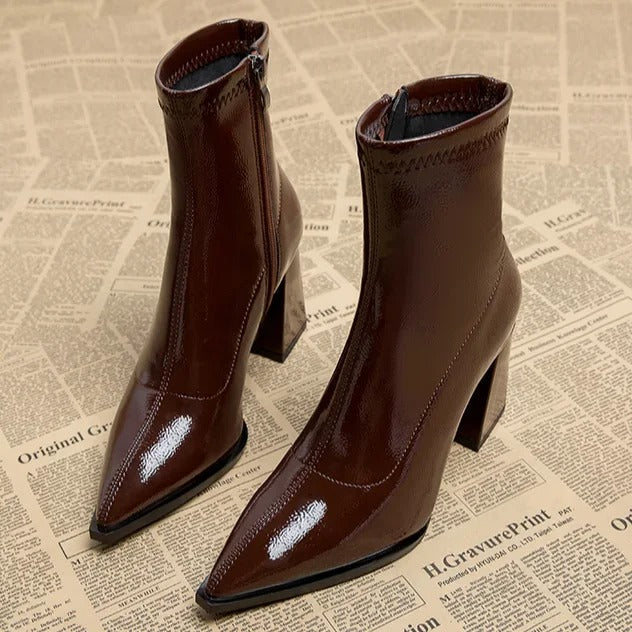 Bottines femme à talon bout pointu zippées 2
