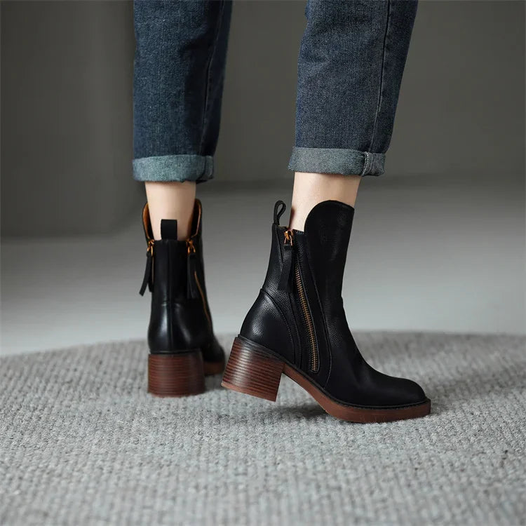 Bottines femme à talon carré et fermeture éclair avant 5