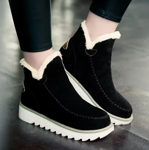Bottines fourrées femme d'hiver à semelle plate effet daim 2
