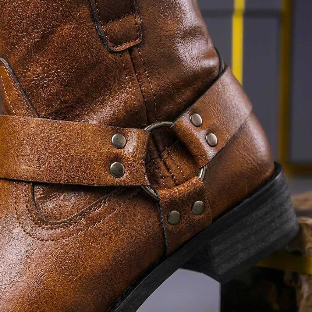 Bottines harnais homme en cuir à zip latéral bout carré 4