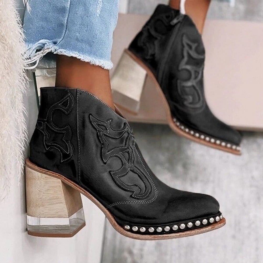 Bottines santiags en similicuir à talon bloc et bout pointu 2