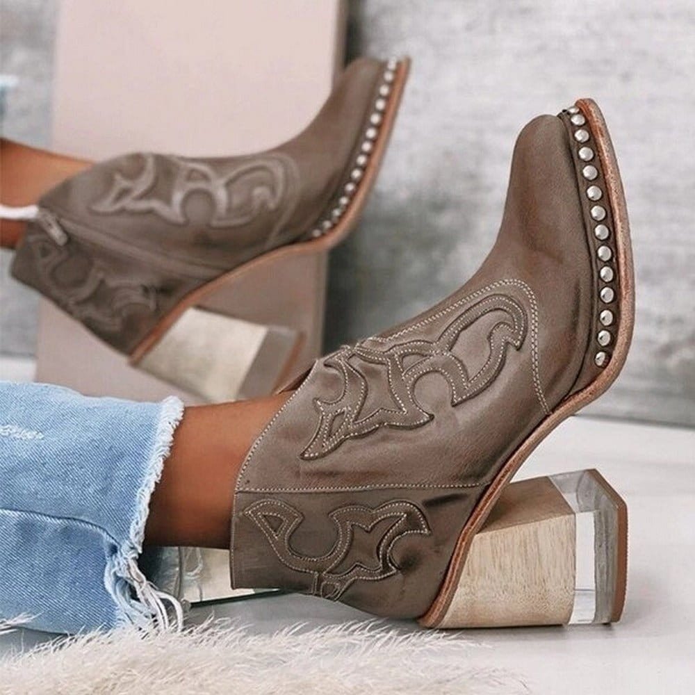 Bottines santiags en similicuir à talon bloc et bout pointu 3