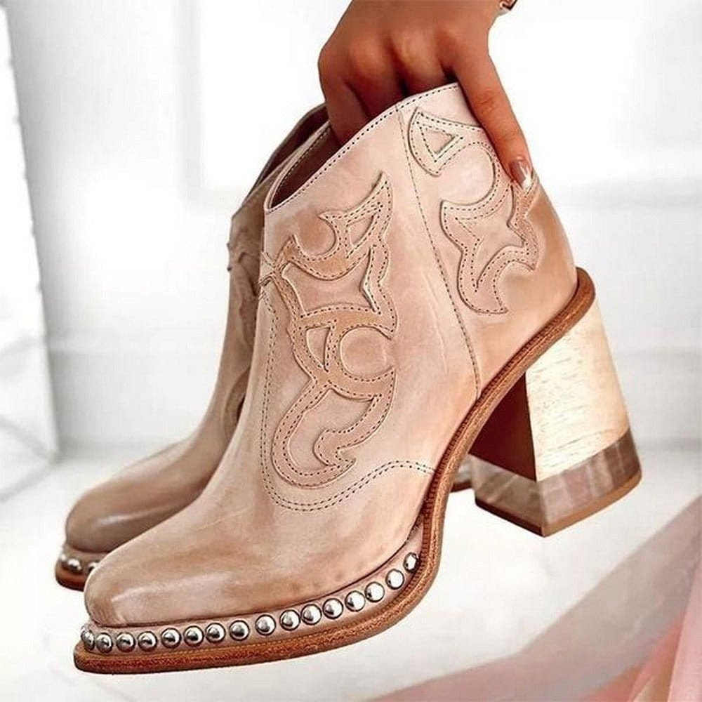 Bottines santiags en similicuir à talon bloc et bout pointu 6