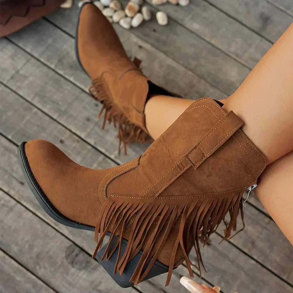 Bottines western à franges femme à talon bloc 1