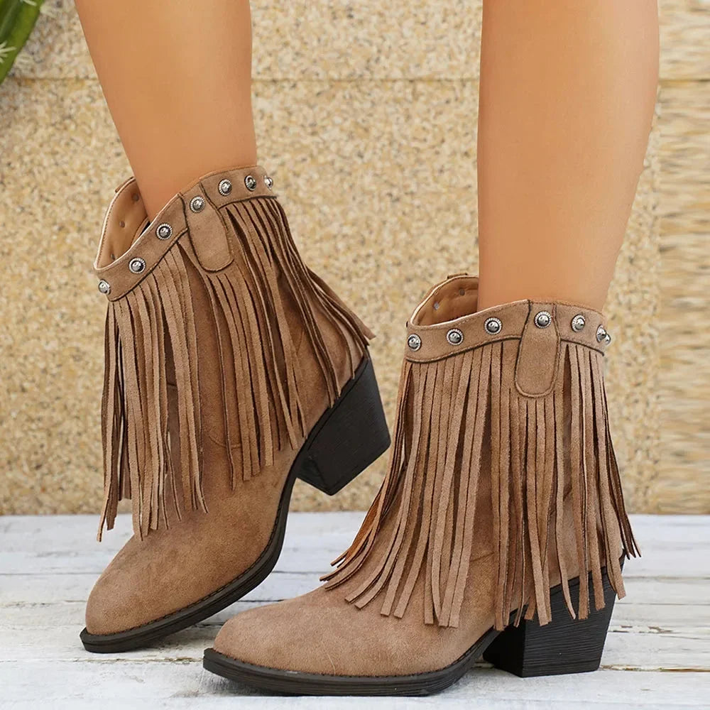 Bottines western à franges femme à talon bloc 10