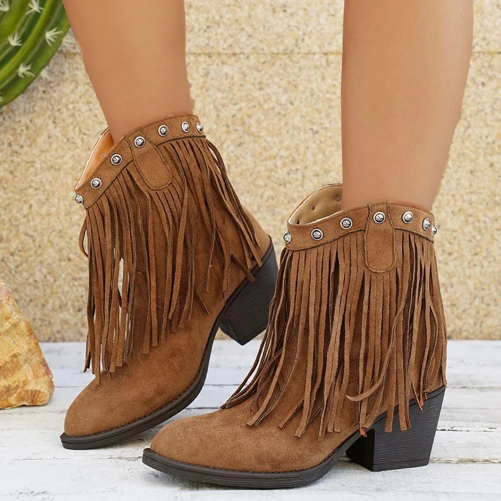 Bottines western à franges femme à talon bloc 11