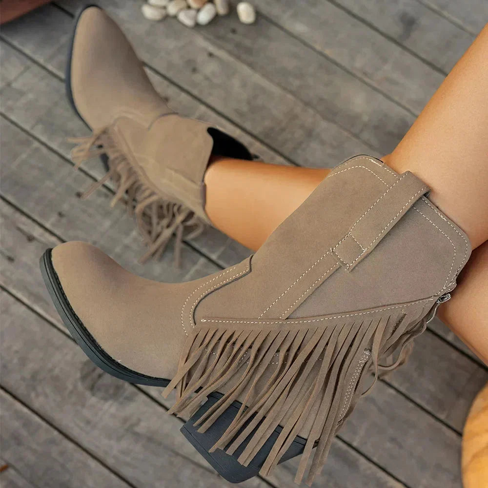Bottines western à franges femme à talon bloc 2