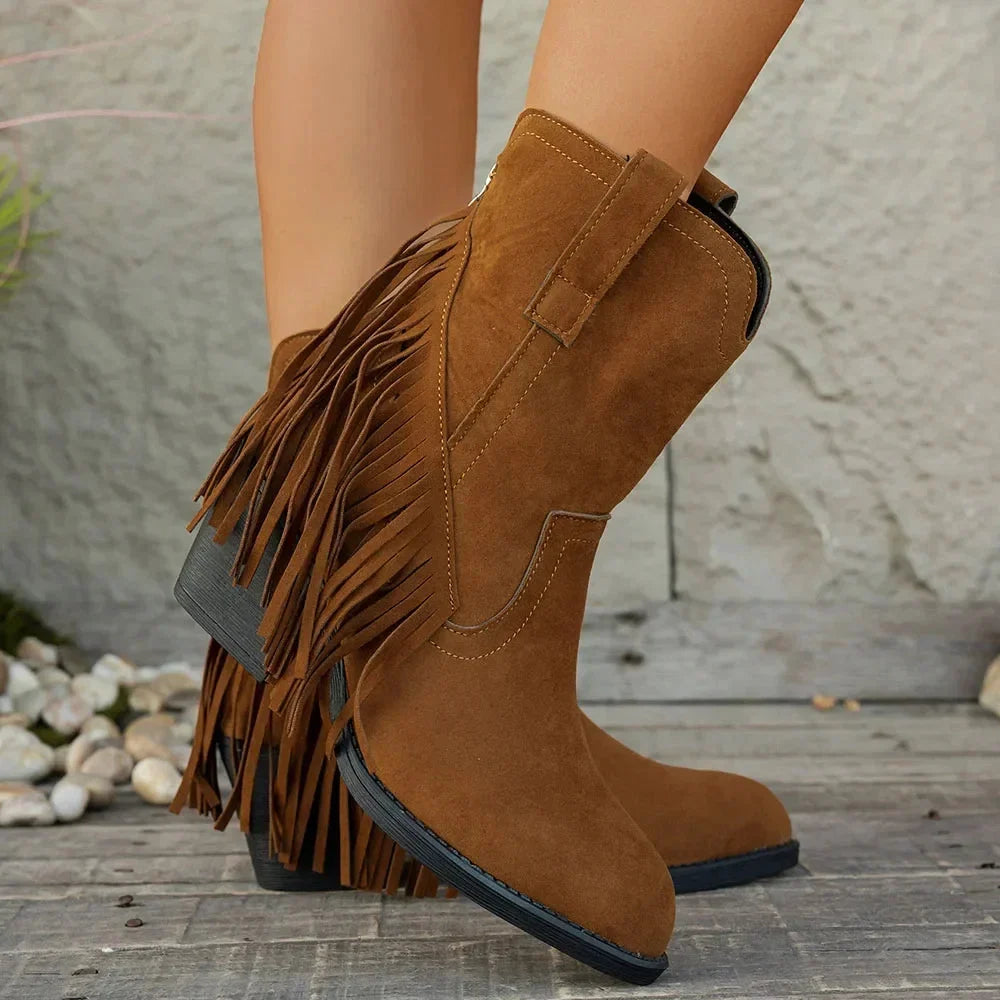 Bottines western à franges femme à talon bloc 4