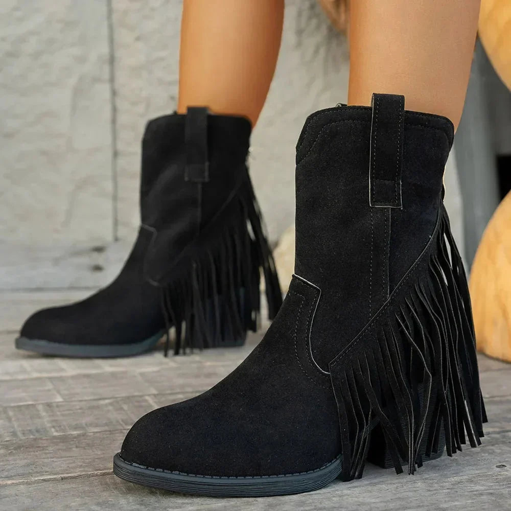 Bottines western à franges femme à talon bloc 6