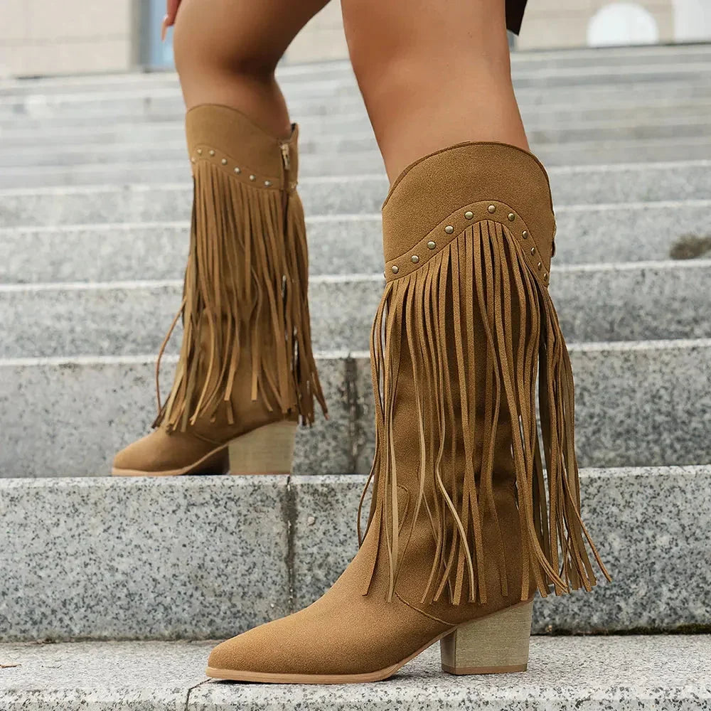 Bottines western à franges femme à talon bloc 7