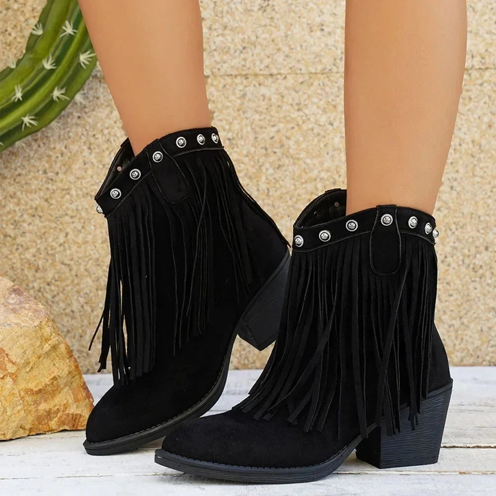 Bottines western à franges femme à talon bloc 9
