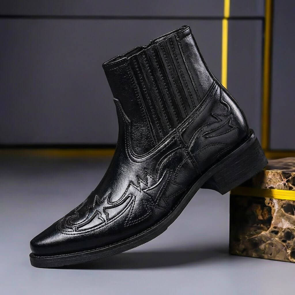 Bottines western homme en cuir à élastiques latéraux bout pointu 2