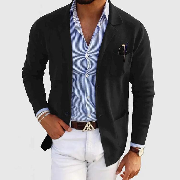 Veste en maille pour homme automne légère élégante en coton mélangé avec col tailleur Maxime