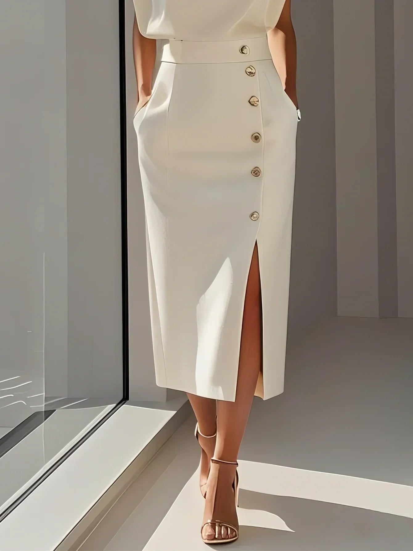 Florine – Robe midi élégante avec boutons femme