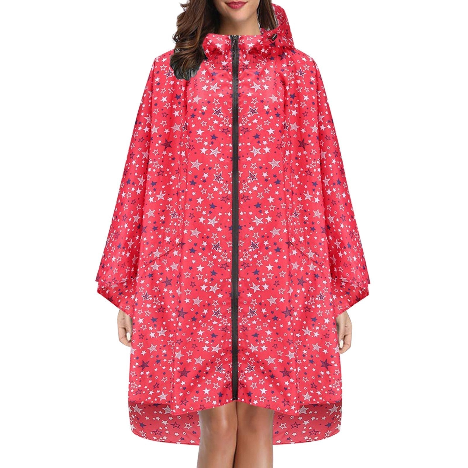 Cape de pluie femme imperméable à capuche avec fermeture éclair et imprimé 11