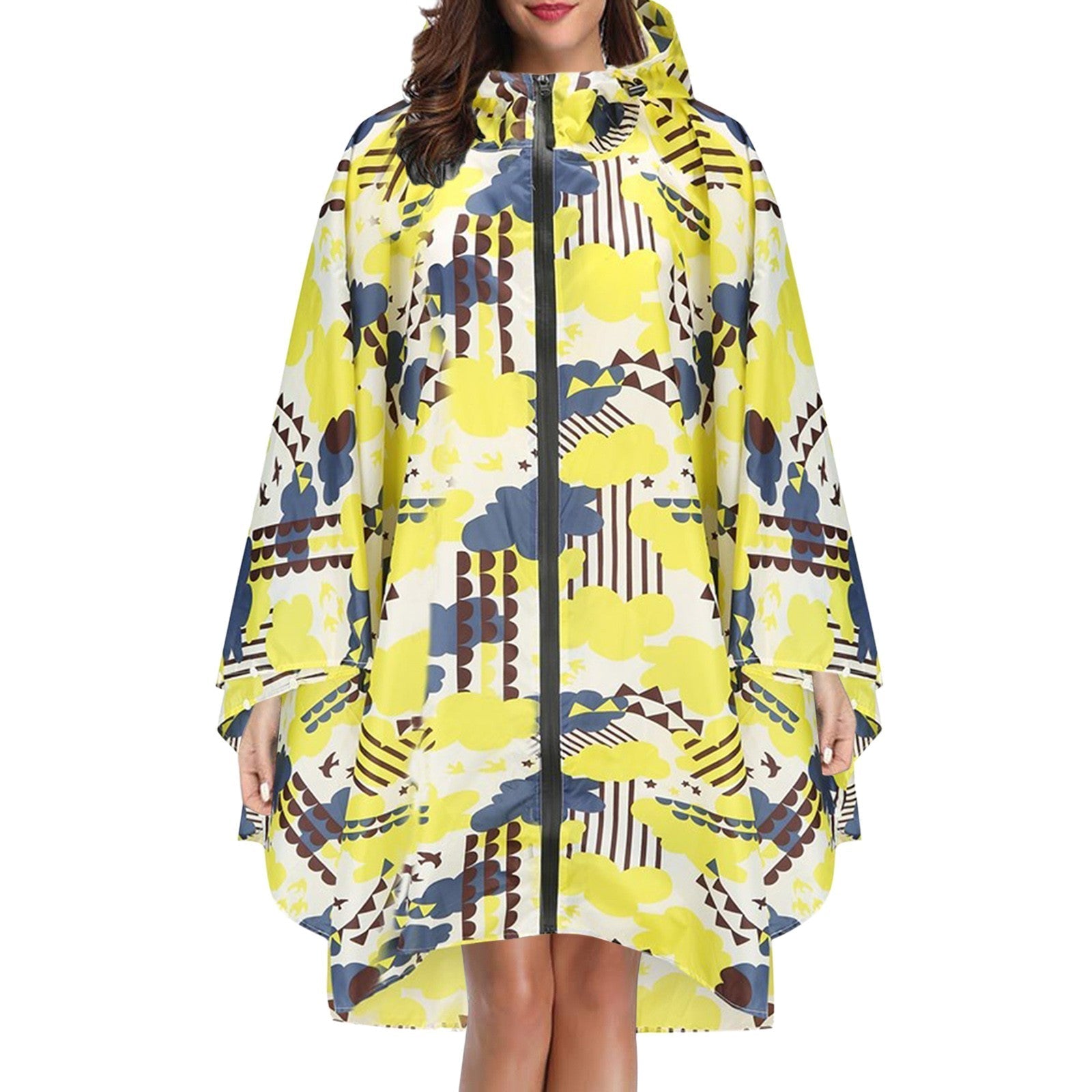 Cape de pluie femme imperméable à capuche avec fermeture éclair et imprimé 12
