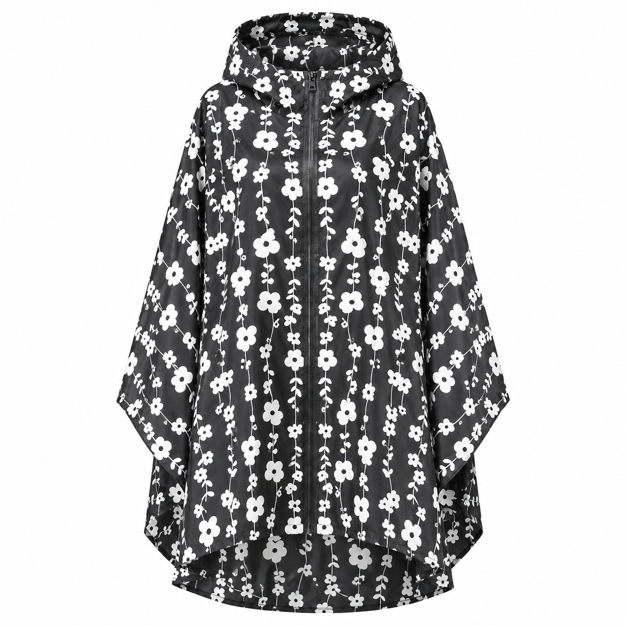 Cape de pluie femme imperméable à capuche avec fermeture éclair et imprimé 13