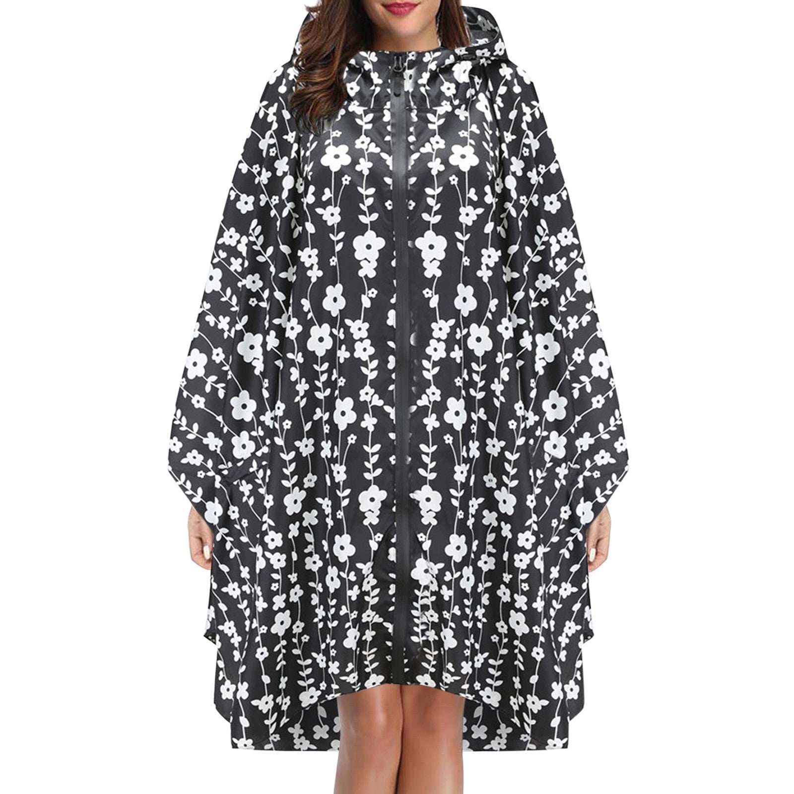 Cape de pluie femme imperméable à capuche avec fermeture éclair et imprimé 14