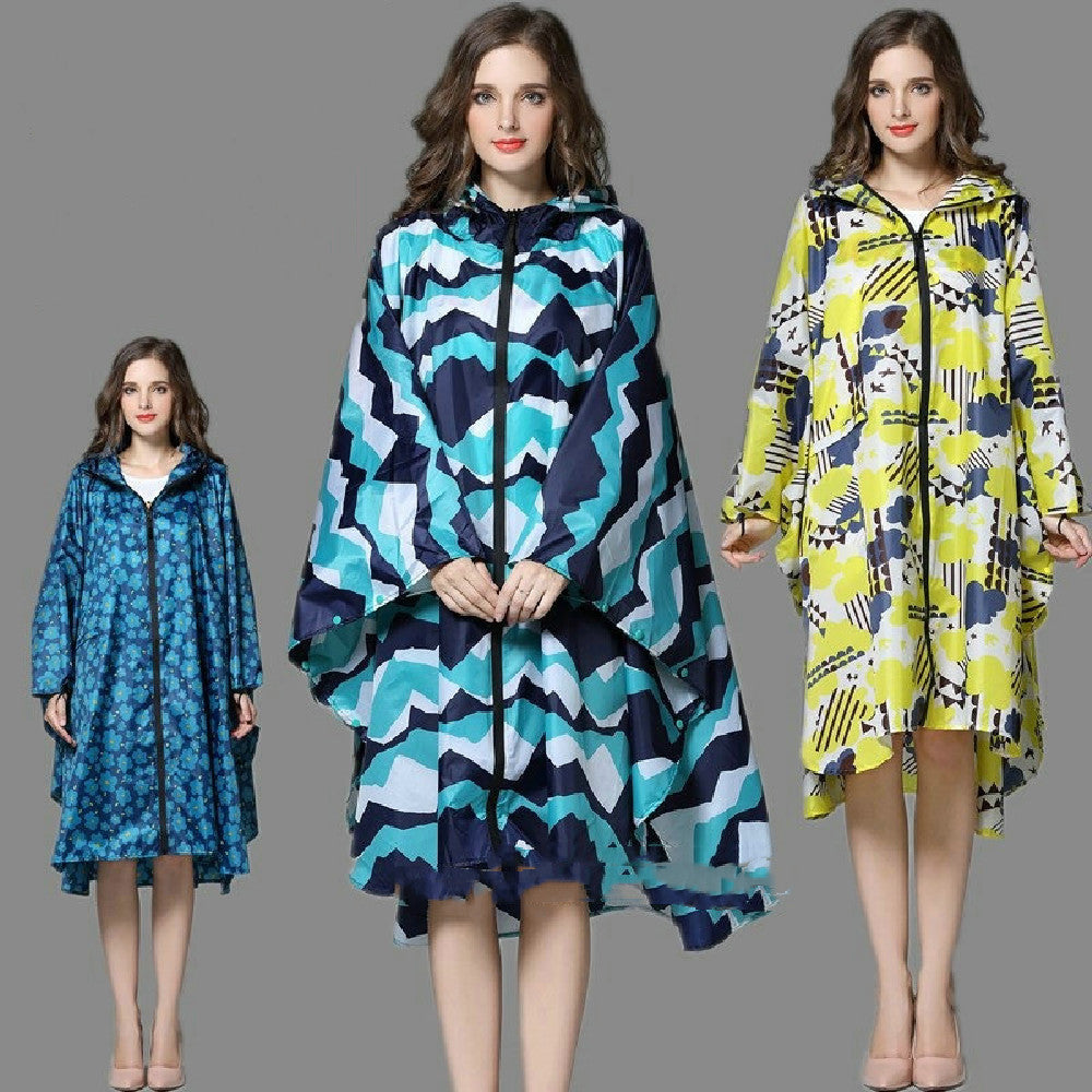 Cape de pluie femme imperméable à capuche avec fermeture éclair et imprimé 15